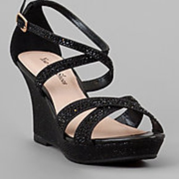 🆕 Black Glitter Open Toe Wedges, Size 9 - Picture 11 of 13